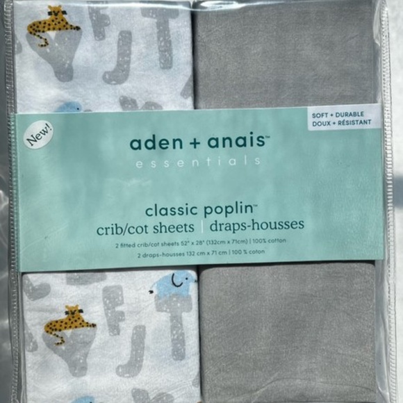aden + anais Essentials Classic Crib Sheets 2 pack 100% Cotton Alphabet Animals - Picture 2 of 8